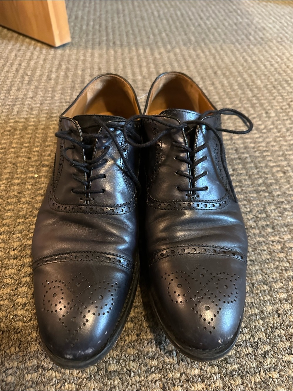 Taft Black Leather Cap-Toe Wingtip Oxfords
